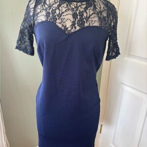 Navy Lace Yoke Sheath Dress